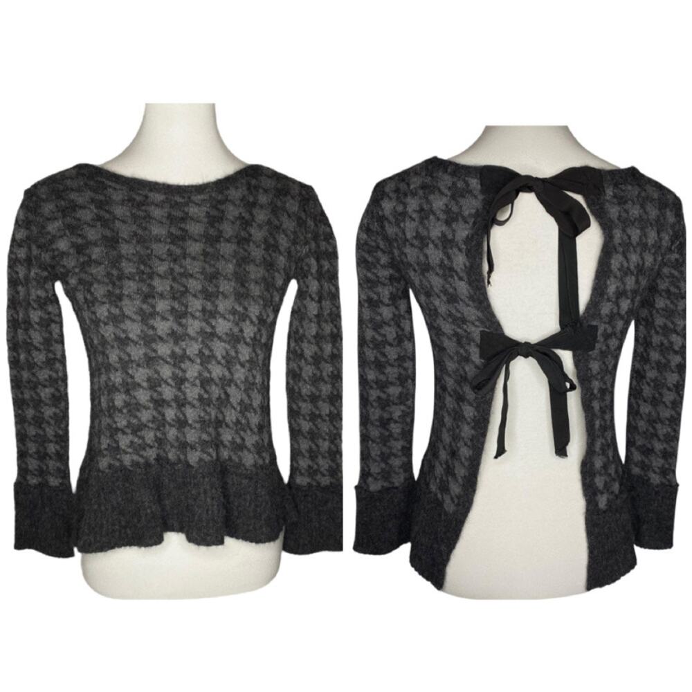 Neesh by DAR Sweater Womens Small Gray Houndstooth Alpaca Bows Coquette